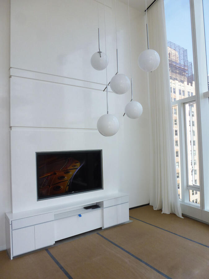 A white marble kitchen island