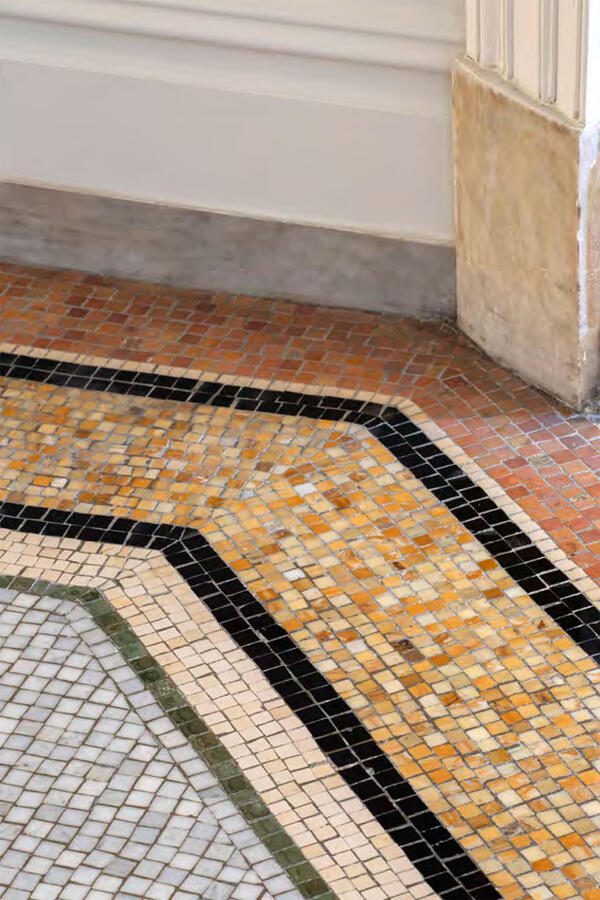 A white marble kitchen island